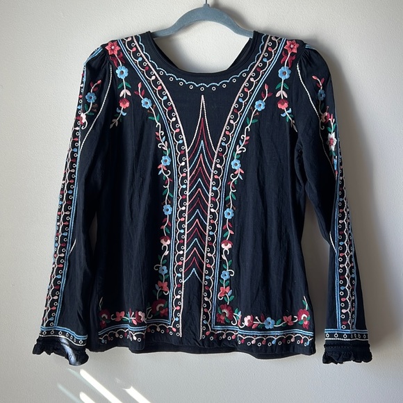 Anthropologie Tops - Anthropologie Black Embellished Long Sleeve Blouse